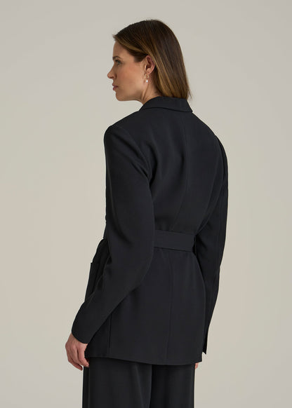 Crepe Wrap Blazer for Tall Women in Black