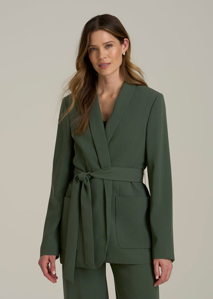 Crepe Wrap Blazer for Tall Women in Climbing Ivy