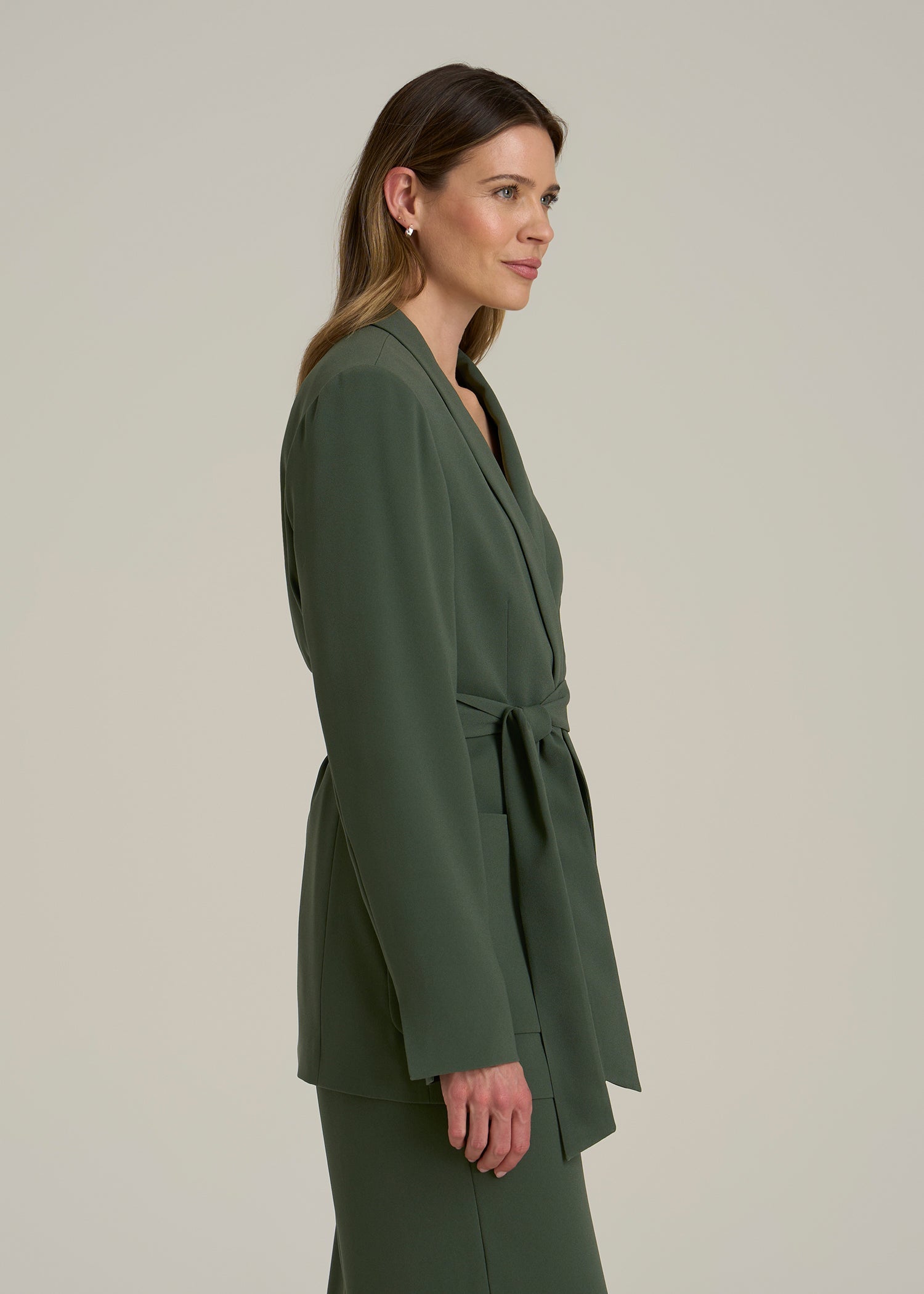 Crepe Wrap Blazer for Tall Women in Climbing Ivy