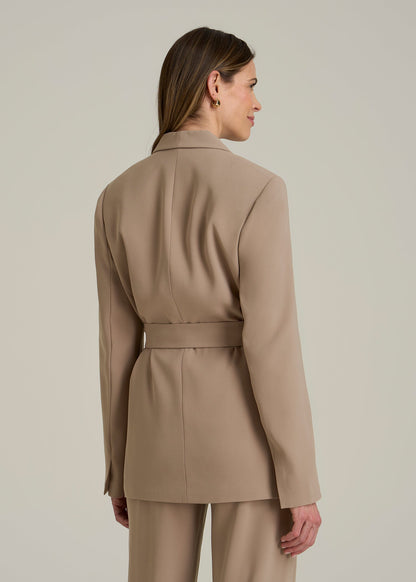 Crepe Wrap Blazer for Tall Women in Dark Sand
