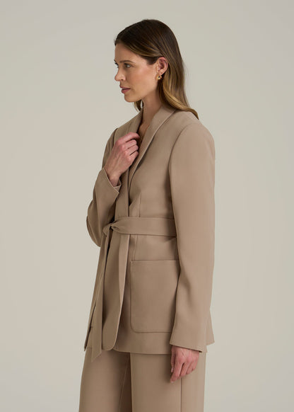 Crepe Wrap Blazer for Tall Women in Dark Sand