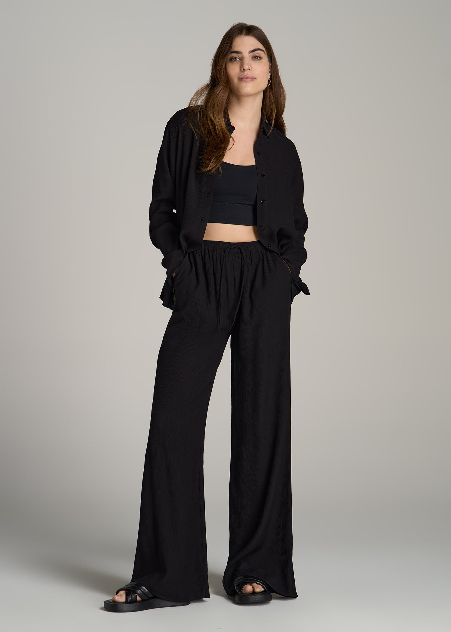 Crinkle Pull-on Wide-leg Pants for Tall Women | American Tall