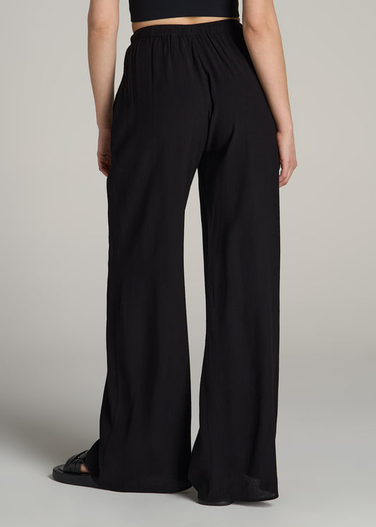 Crinkle Pull-on Wide-leg Pants for Tall Women in Black
