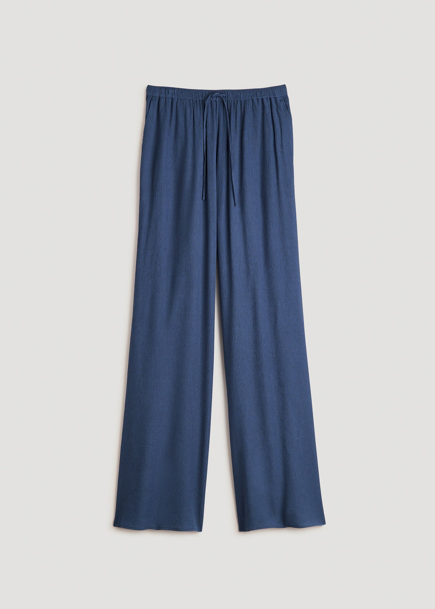 Crinkle Pull-on Wide-leg Pants for Tall Women in Steel Blue