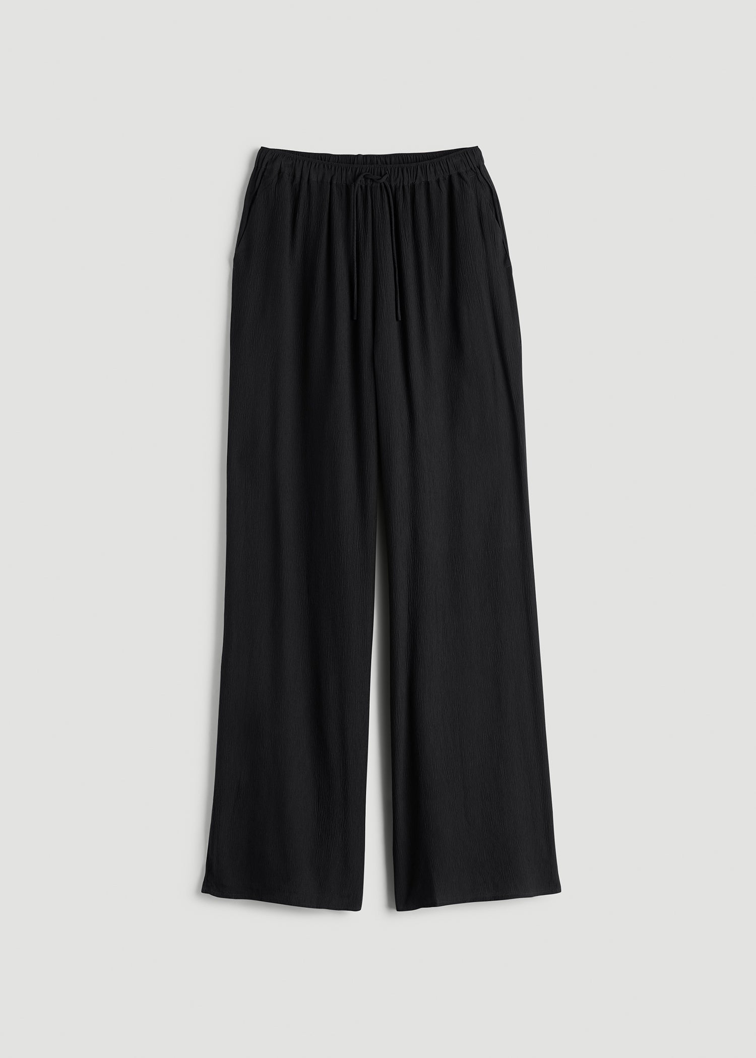 Crinkle Pull-on Wide-leg Pants for Tall Women in Black