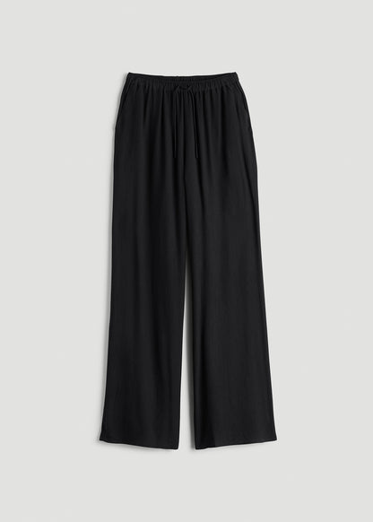 Crinkle Pull-on Wide-leg Pants for Tall Women in Black