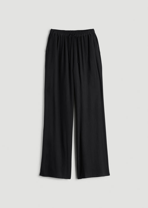 Crinkle Pull-on Wide-leg Pants for Tall Women in Black