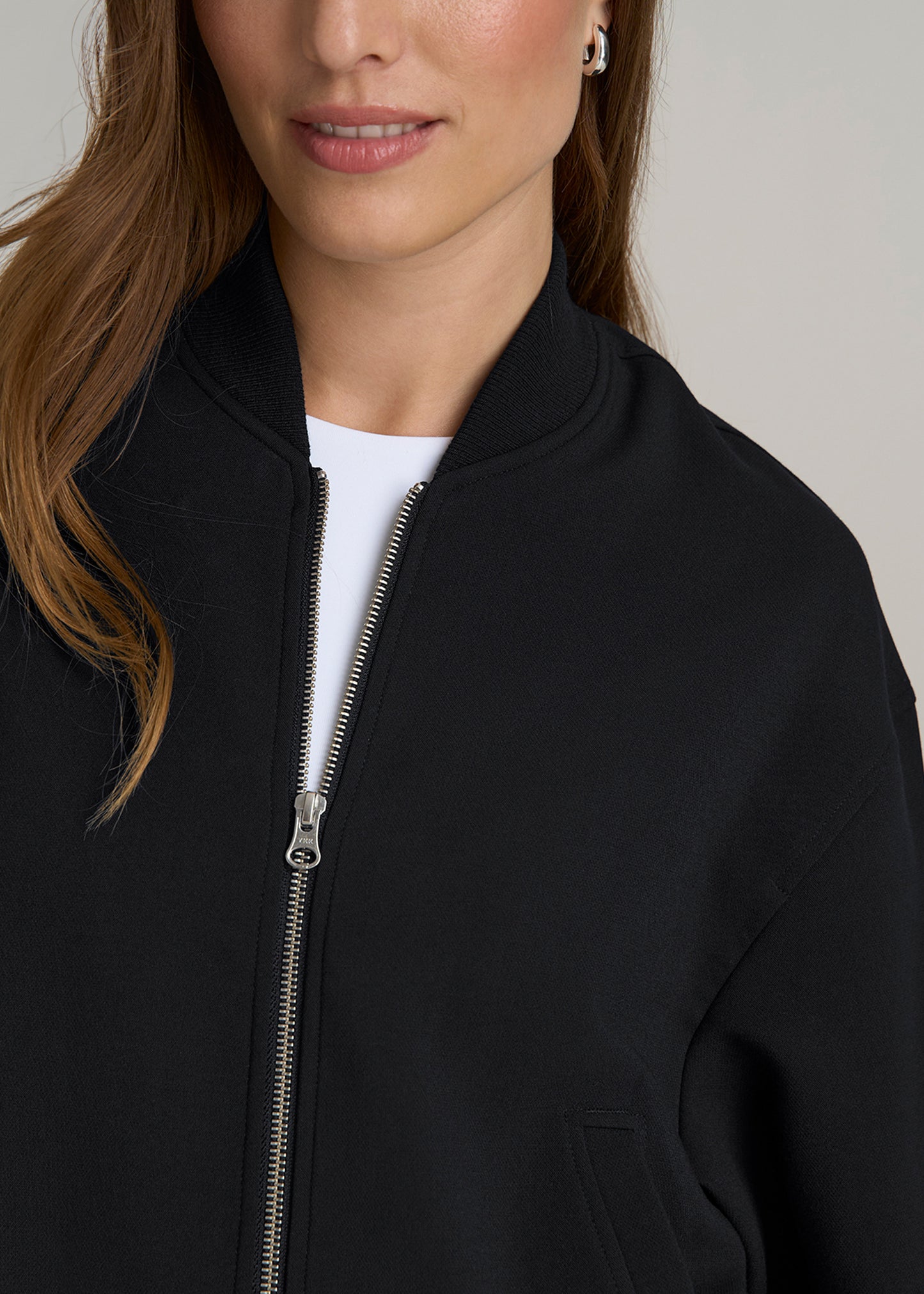 Cropped Women's Tall Bomber Jacket in Black