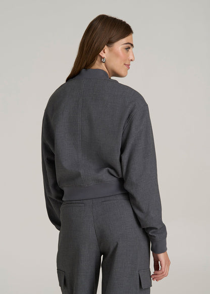 Cropped Bomber Jacket for Tall Women in Graphic Charcoal