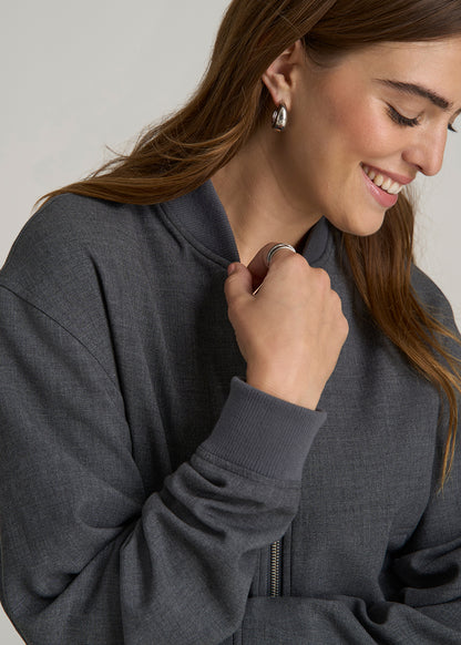 Cropped Bomber Jacket for Tall Women in Graphic Charcoal
