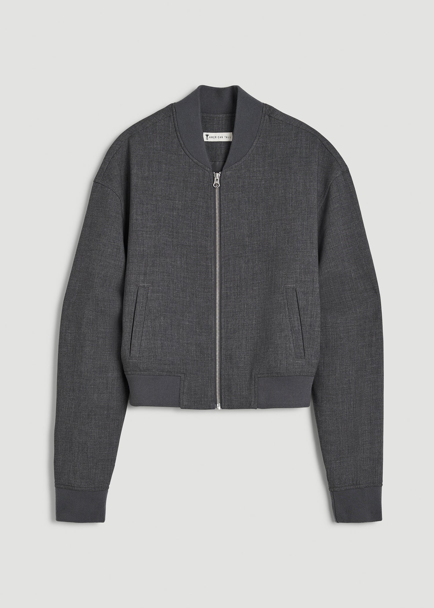 Cropped Bomber Jacket for Tall Women in Graphic Charcoal