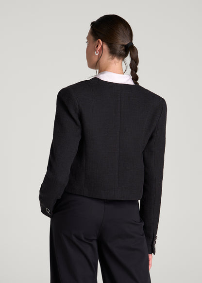 Cropped Jackie Tweed Blazer for Tall Women in Black