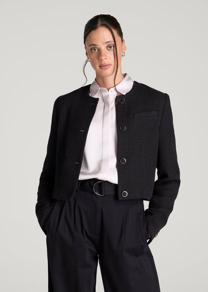 Cropped Jackie Tweed Blazer for Tall Women in Black