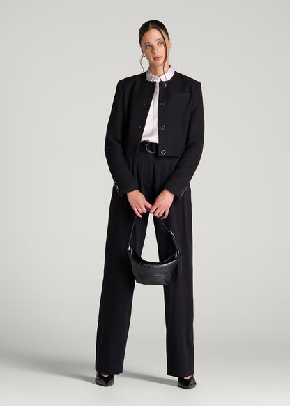 Cropped Jackie Tweed Blazer for Tall Women in Black