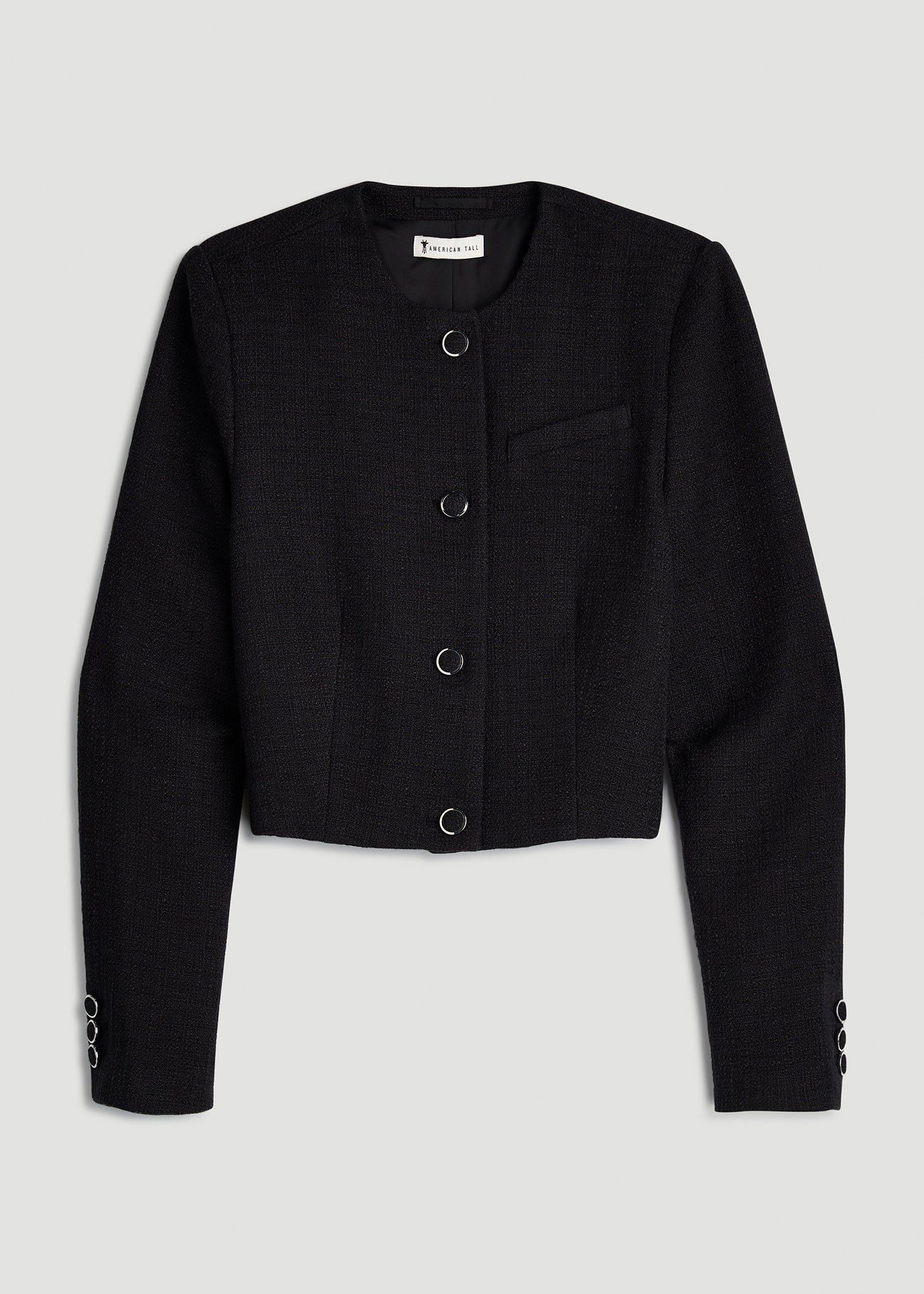 Cropped Jackie Tweed Blazer for Tall Women in Black