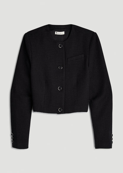Cropped Jackie Tweed Blazer for Tall Women in Black