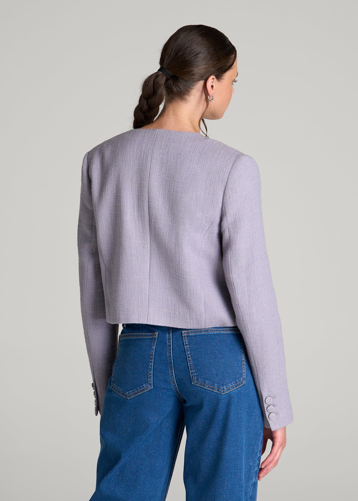 Cropped Jackie Tweed Blazer for Tall Women in Dusty Lilac