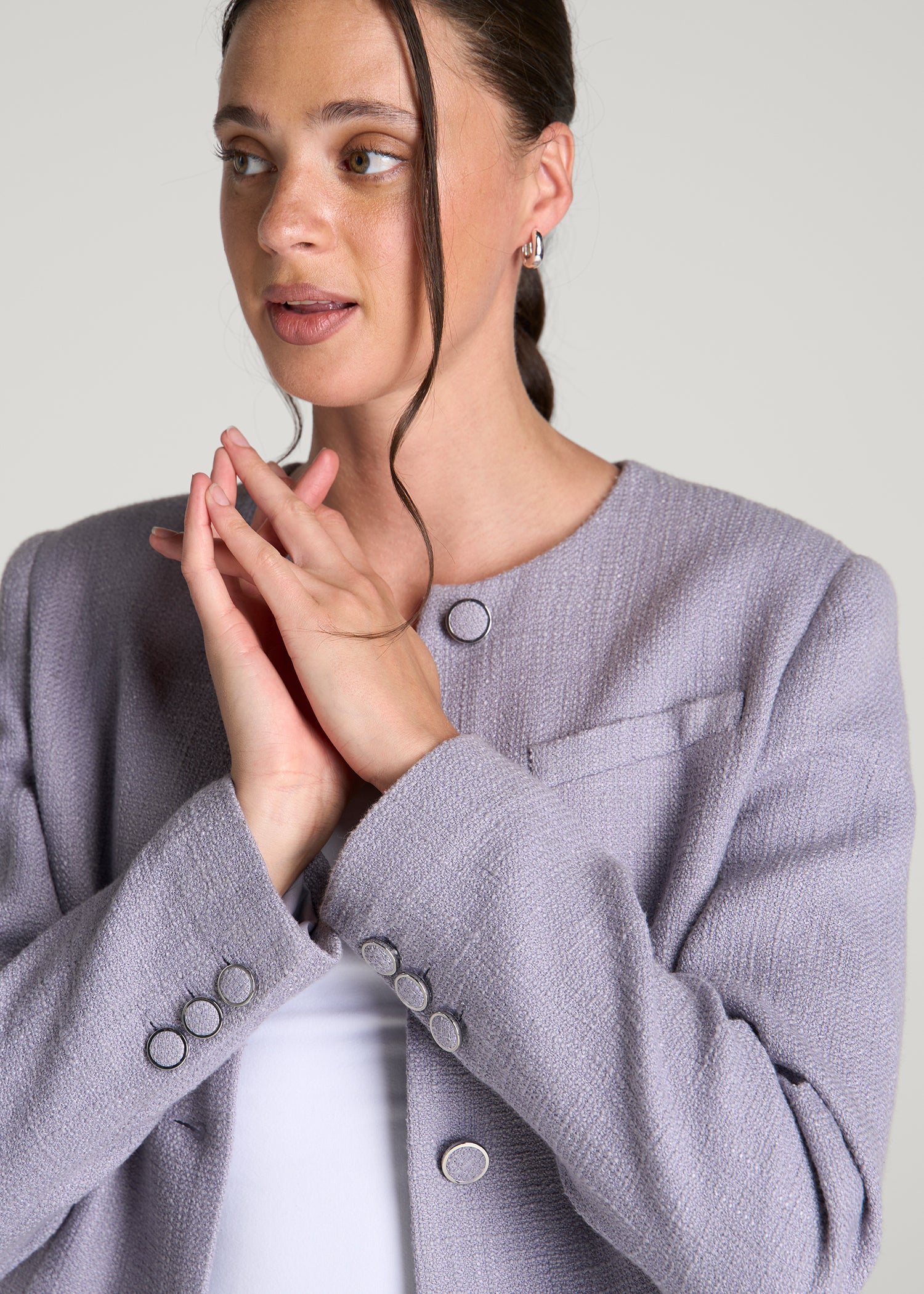 Cropped Jackie Tweed Blazer for Tall Women in Dusty Lilac