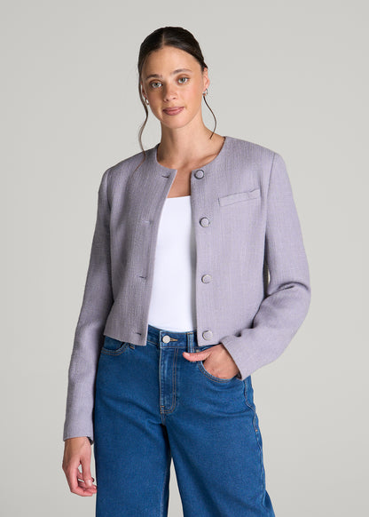 Cropped Jackie Tweed Blazer for Tall Women in Dusty Lilac