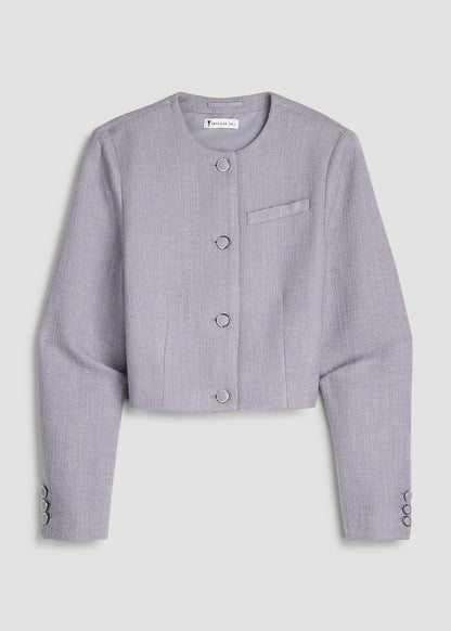 Cropped Jackie Tweed Blazer for Tall Women in Dusty Lilac