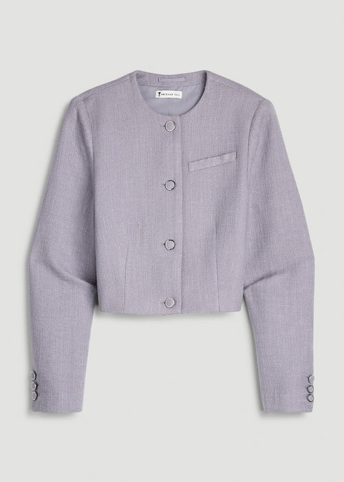 Cropped Jackie Tweed Blazer for Tall Women in Dusty Lilac