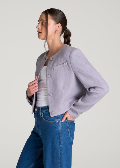 Cropped Jackie Tweed Blazer for Tall Women in Dusty Lilac