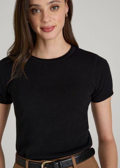 Cropped Knit Tee for Tall Women in Black