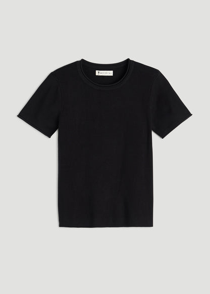 Cropped Knit Tee for Tall Women in Black