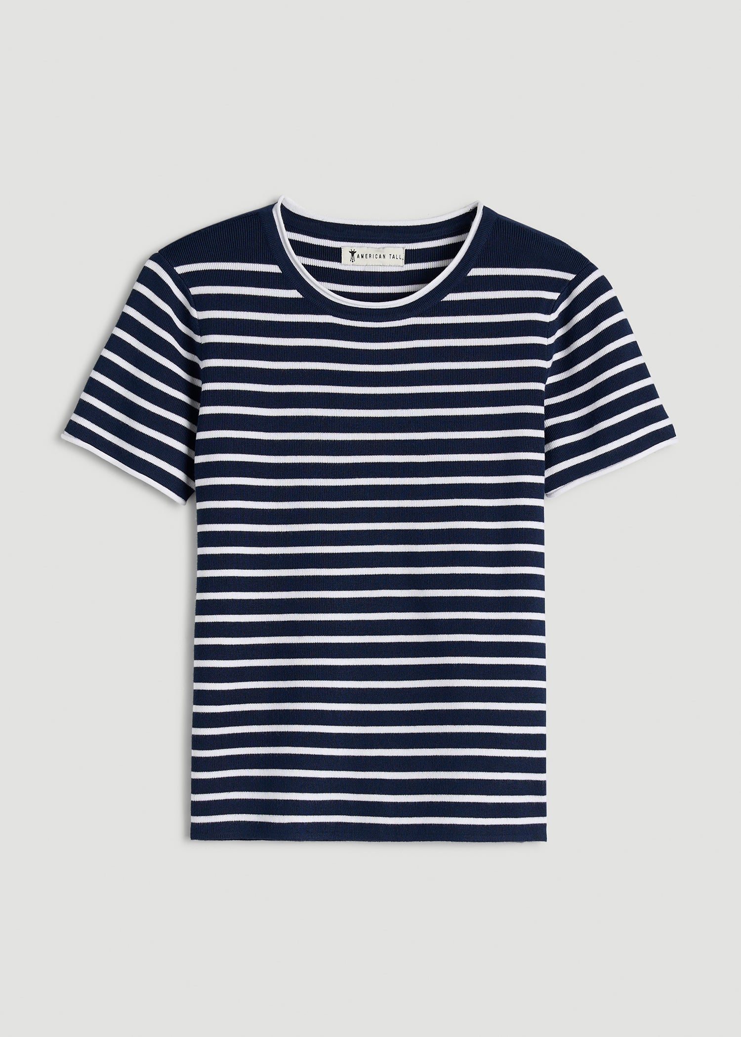 Cropped Knit Tee for Tall Women in Bold Navy Stripe