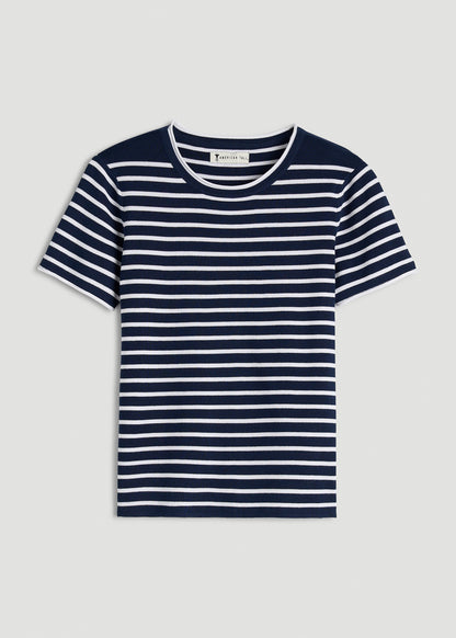 Cropped Knit Tee for Tall Women in Bold Navy Stripe