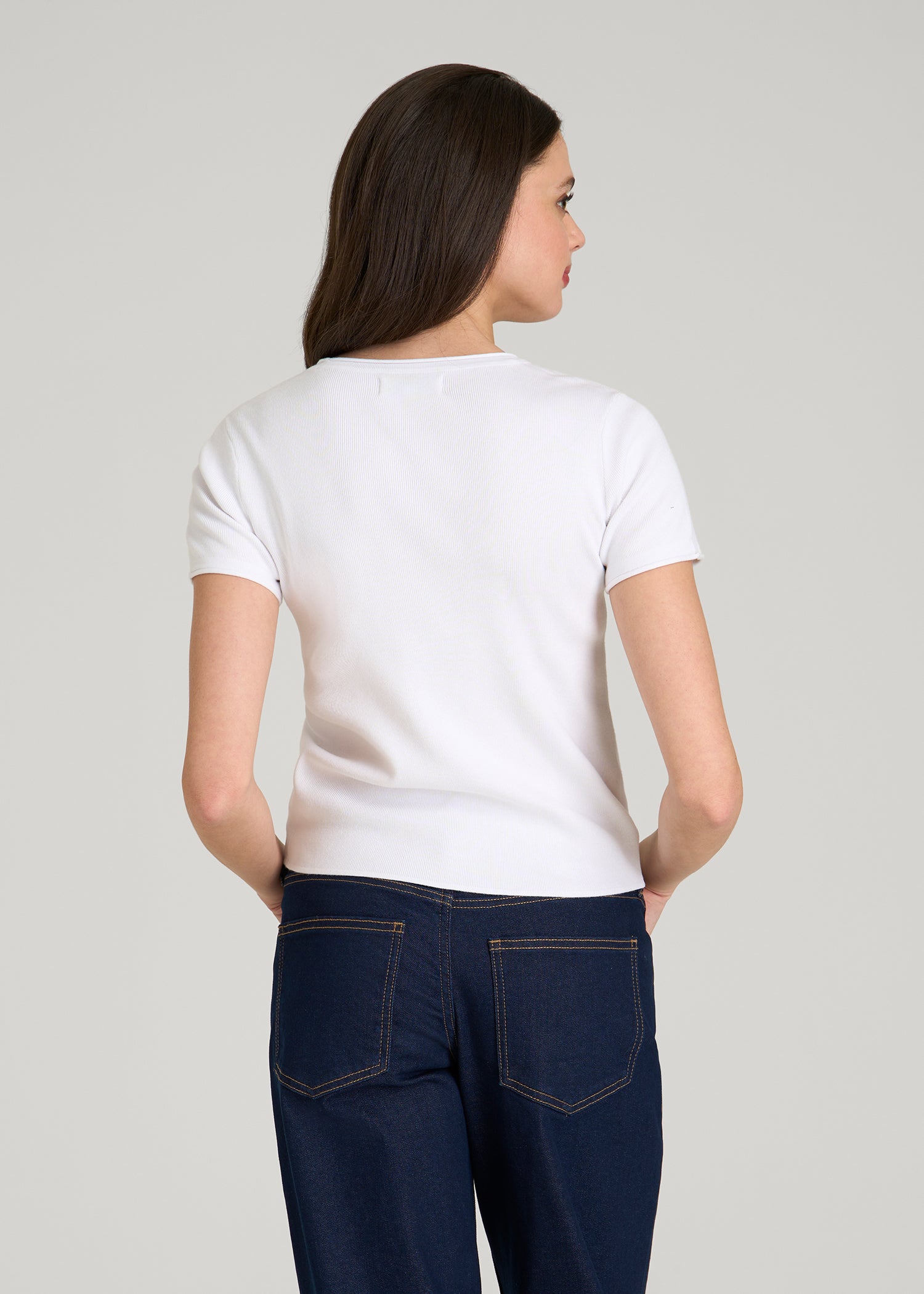 Cropped Knit Tee for Tall Women in White