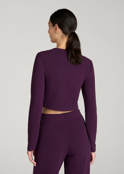Cropped Long Sleeve Waffle Top for Tall Women in Aubergine