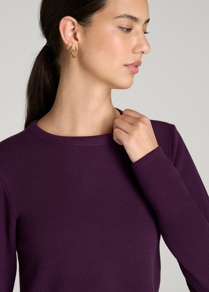 Cropped Long Sleeve Waffle Top for Tall Women in Aubergine