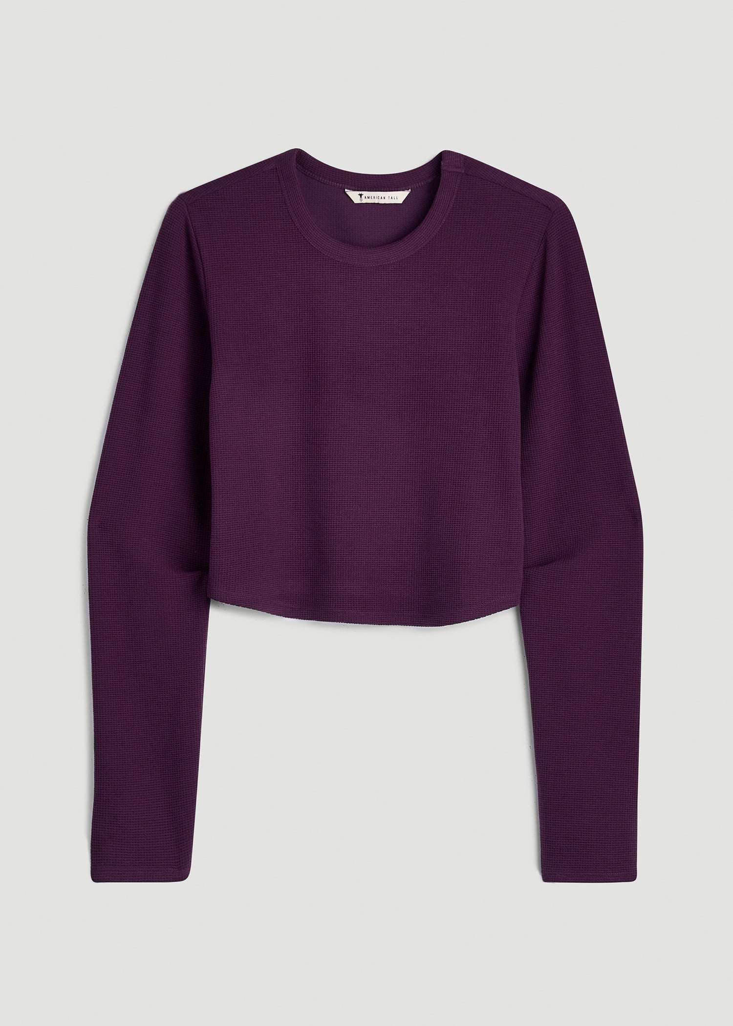 Cropped Long Sleeve Waffle Top for Tall Women in Aubergine