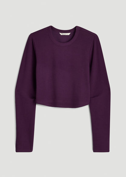 Cropped Long Sleeve Waffle Top for Tall Women in Aubergine