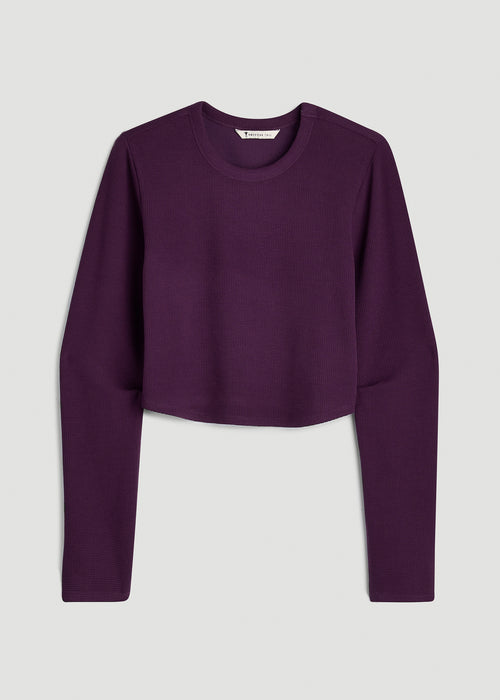 Cropped Long Sleeve Waffle Top for Tall Women in Aubergine
