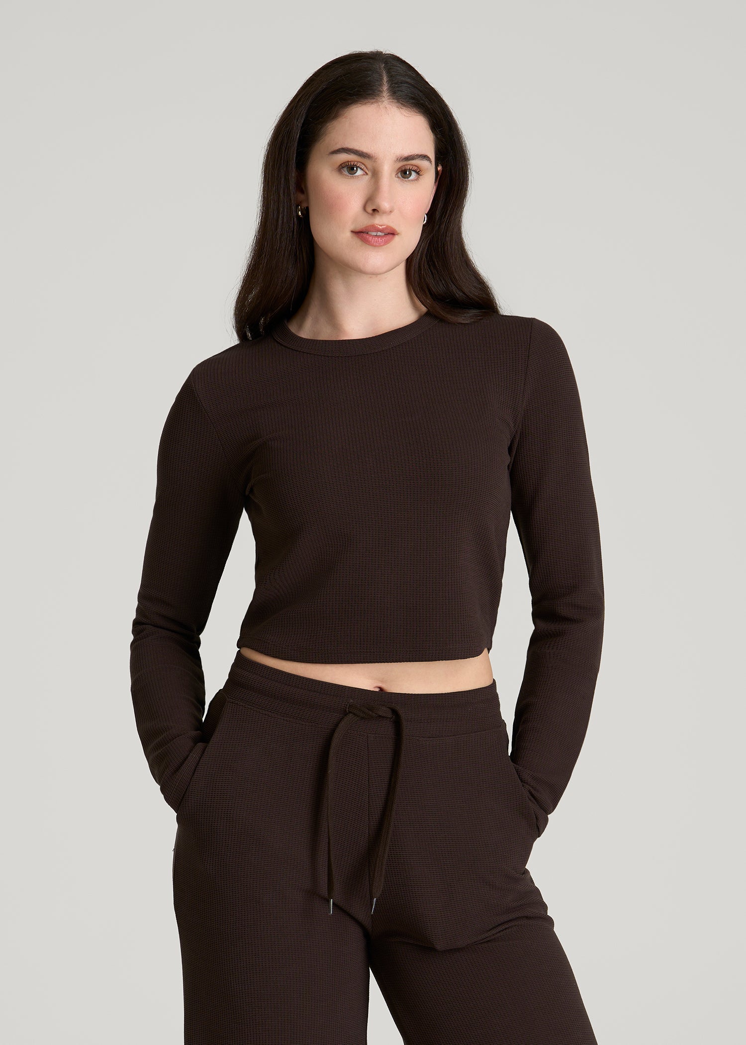 Cropped Long Sleeve Waffle Shirt for Tall Women | American Tall