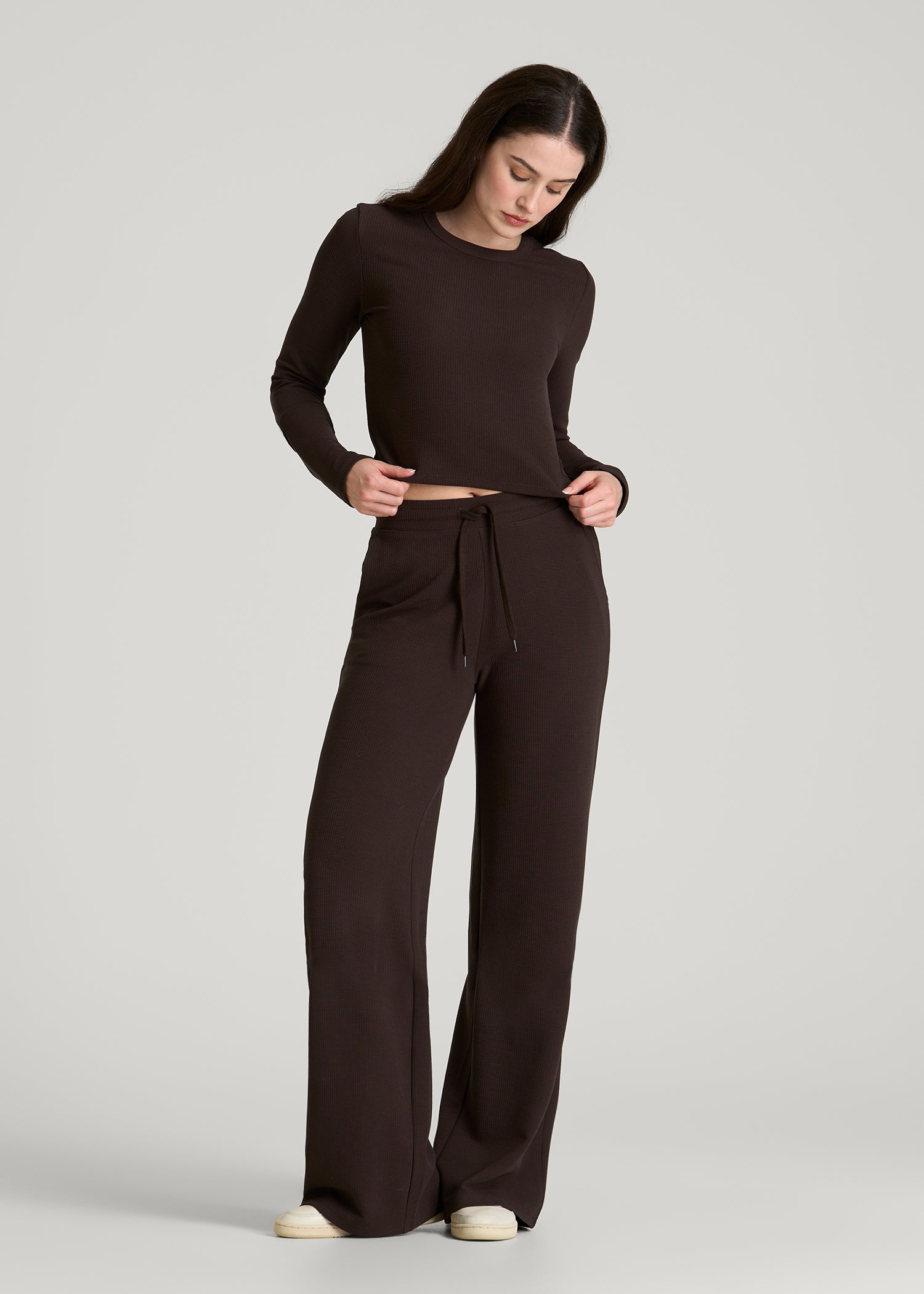 Cropped Long Sleeve Waffle Shirt for Tall Women | American Tall