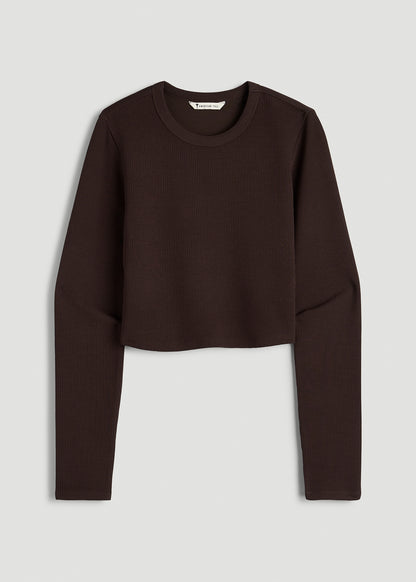 Cropped Long Sleeve Waffle Top for Tall Women in Espresso