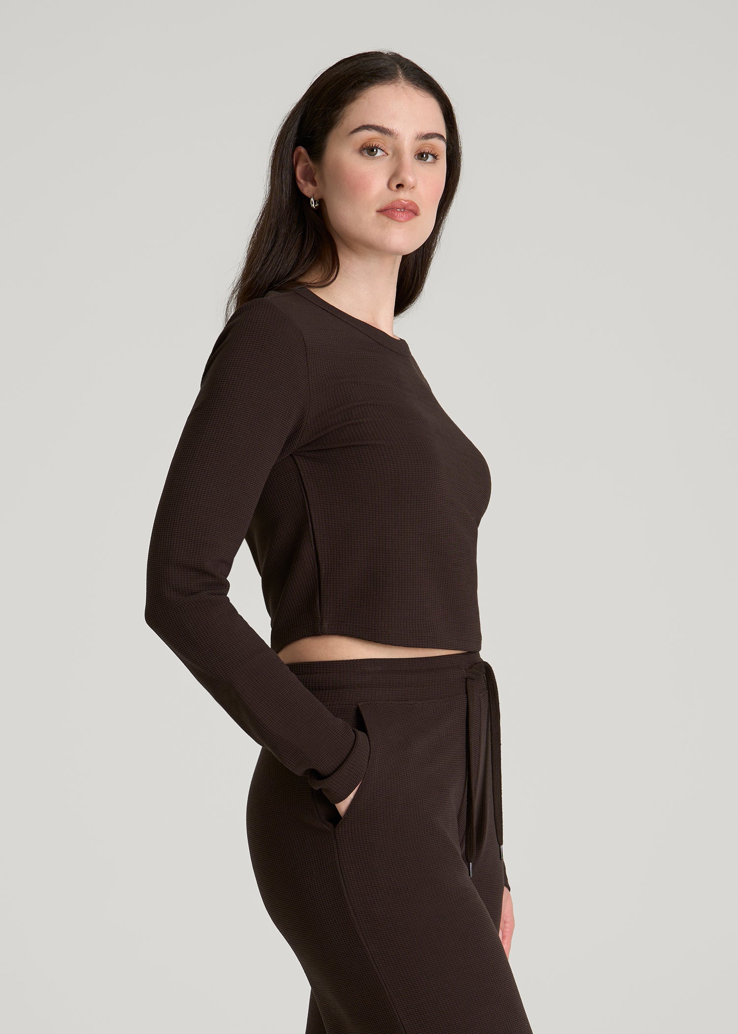 Cropped Long Sleeve Waffle Shirt for Tall Women | American Tall