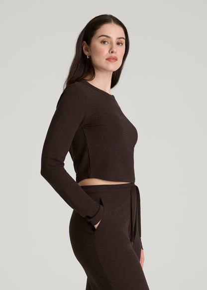 Cropped Long Sleeve Waffle Top for Tall Women in Espresso