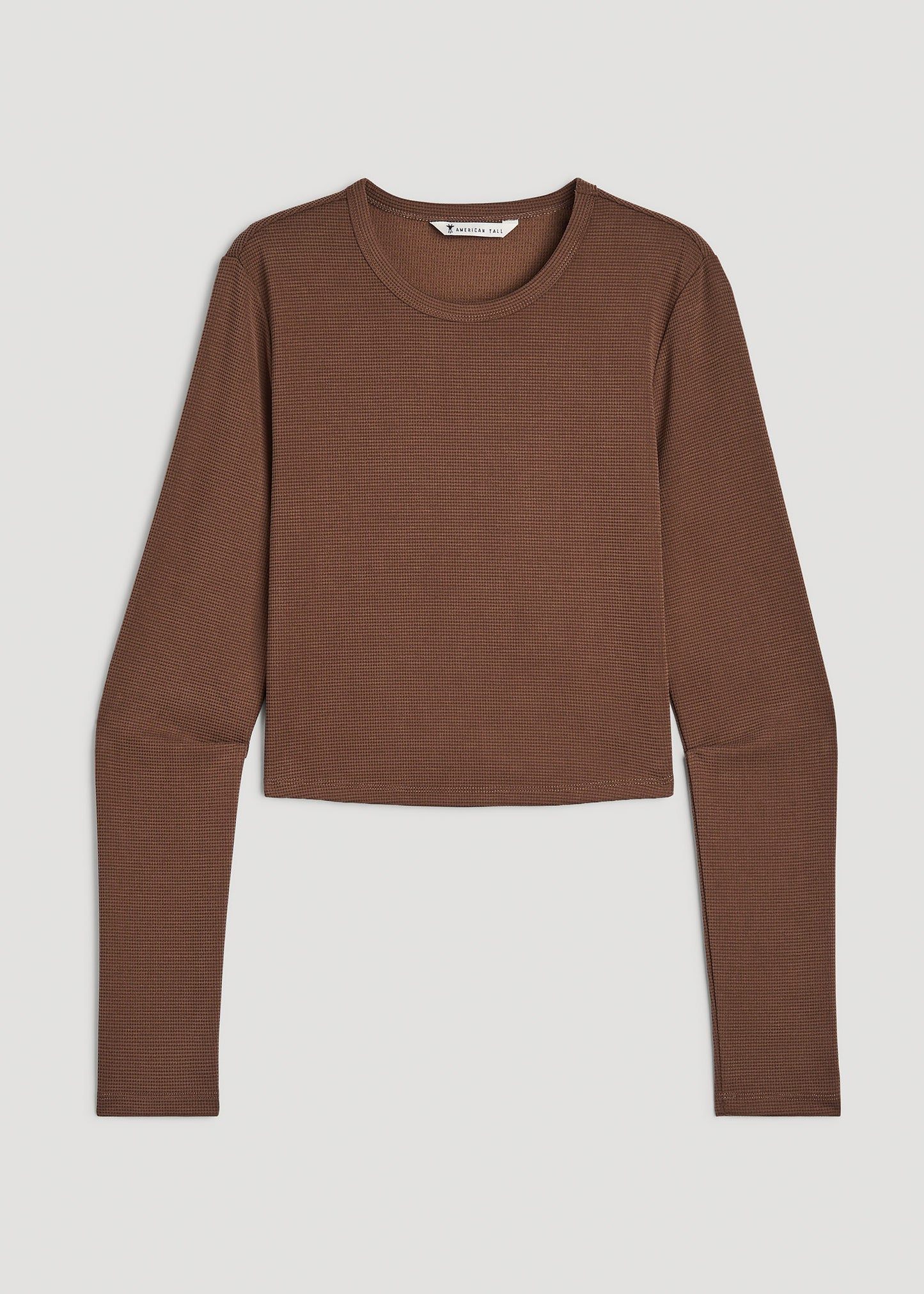 Cropped Long Sleeve Waffle Shirt for Tall Women in Otter Brown