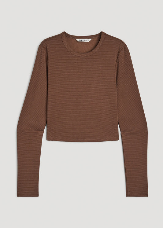 Cropped Long Sleeve Waffle Shirt for Tall Women in Otter Brown