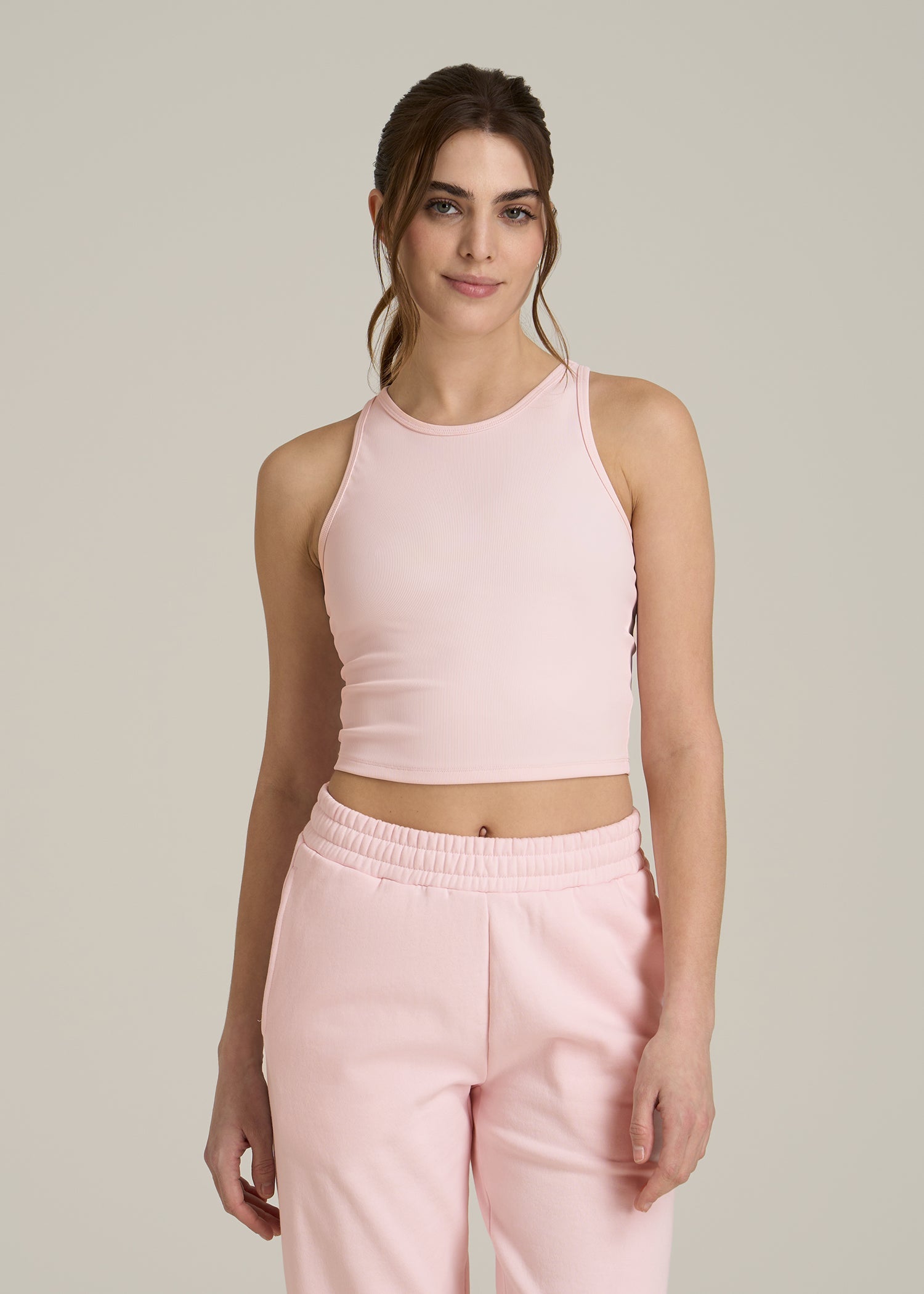 Cropped Ribbed Tank Top for Tall Women in Barely Pink