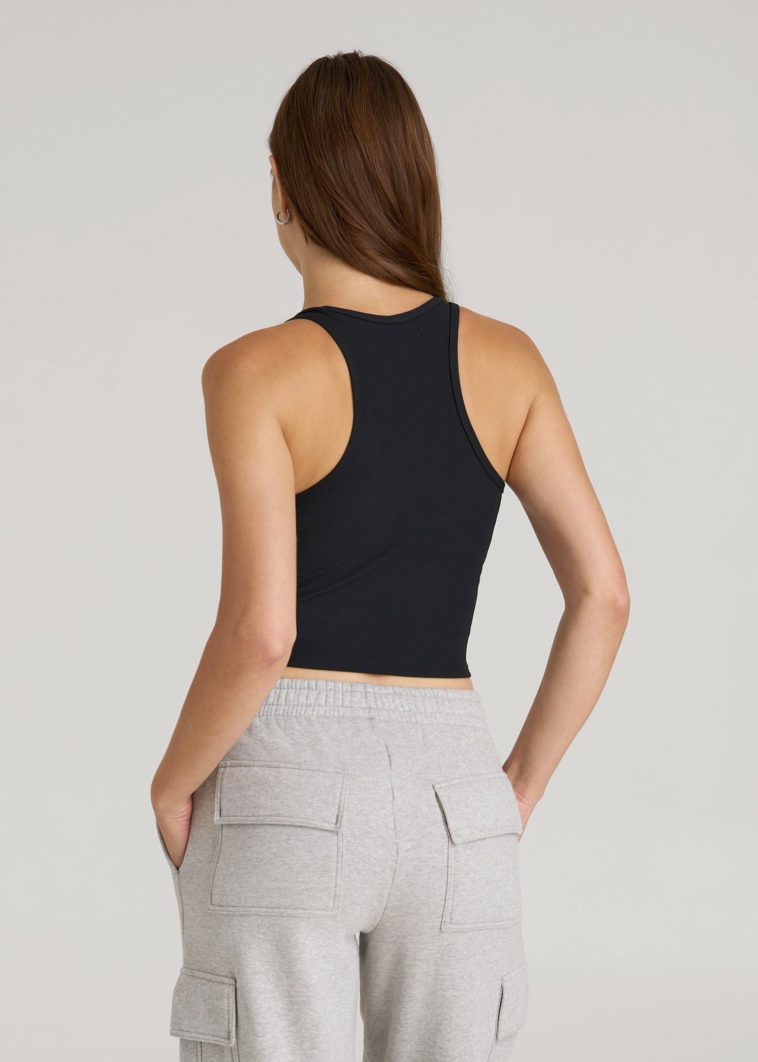 Cropped Ribbed Tank Top for Tall Women in Black