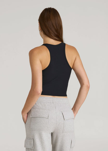 Cropped Ribbed Tank Top for Tall Women in Black
