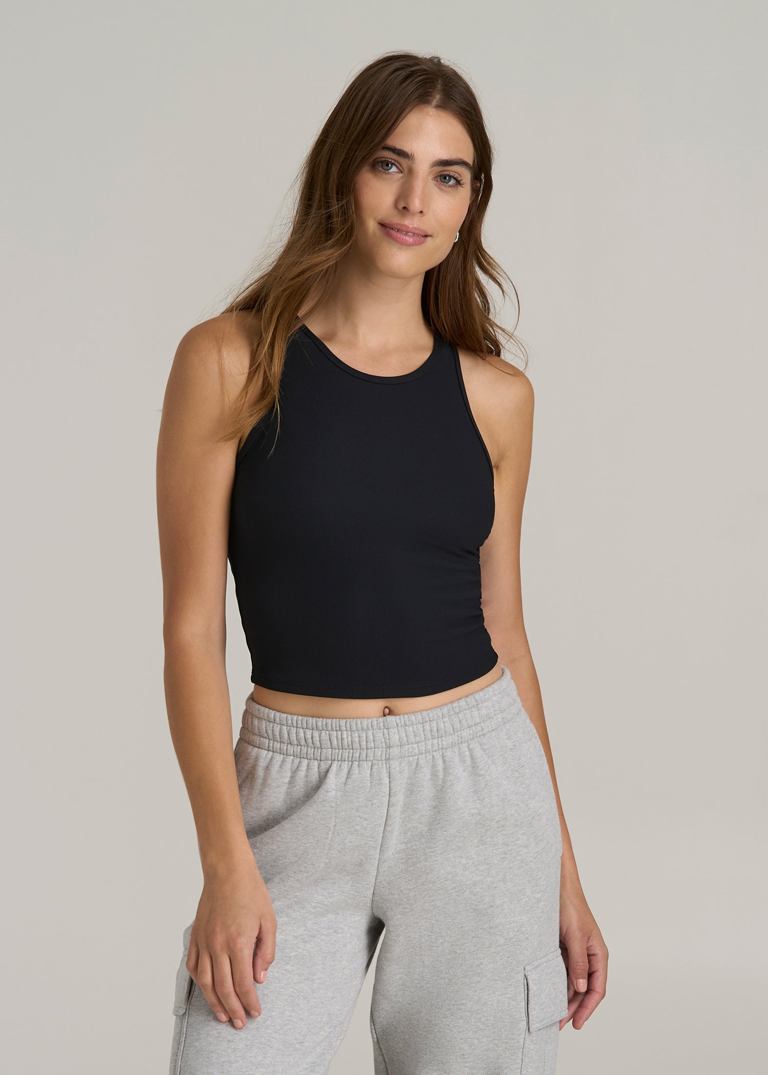Cropped Ribbed Tank Top for Tall Women in Black