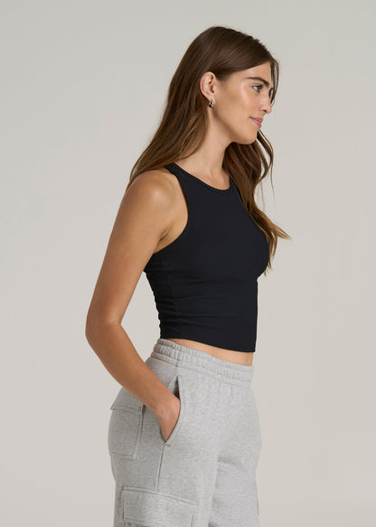 Cropped Ribbed Tank Top for Tall Women in Black