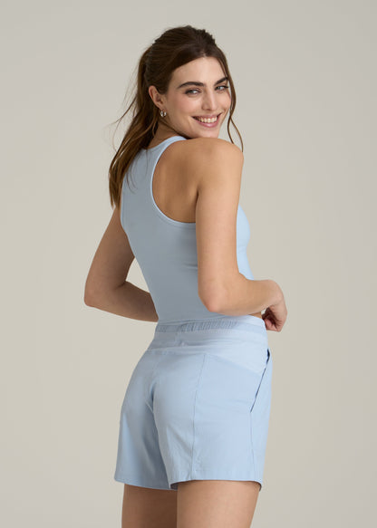 Cropped Ribbed Tank Top for Tall Women in Ice Blue