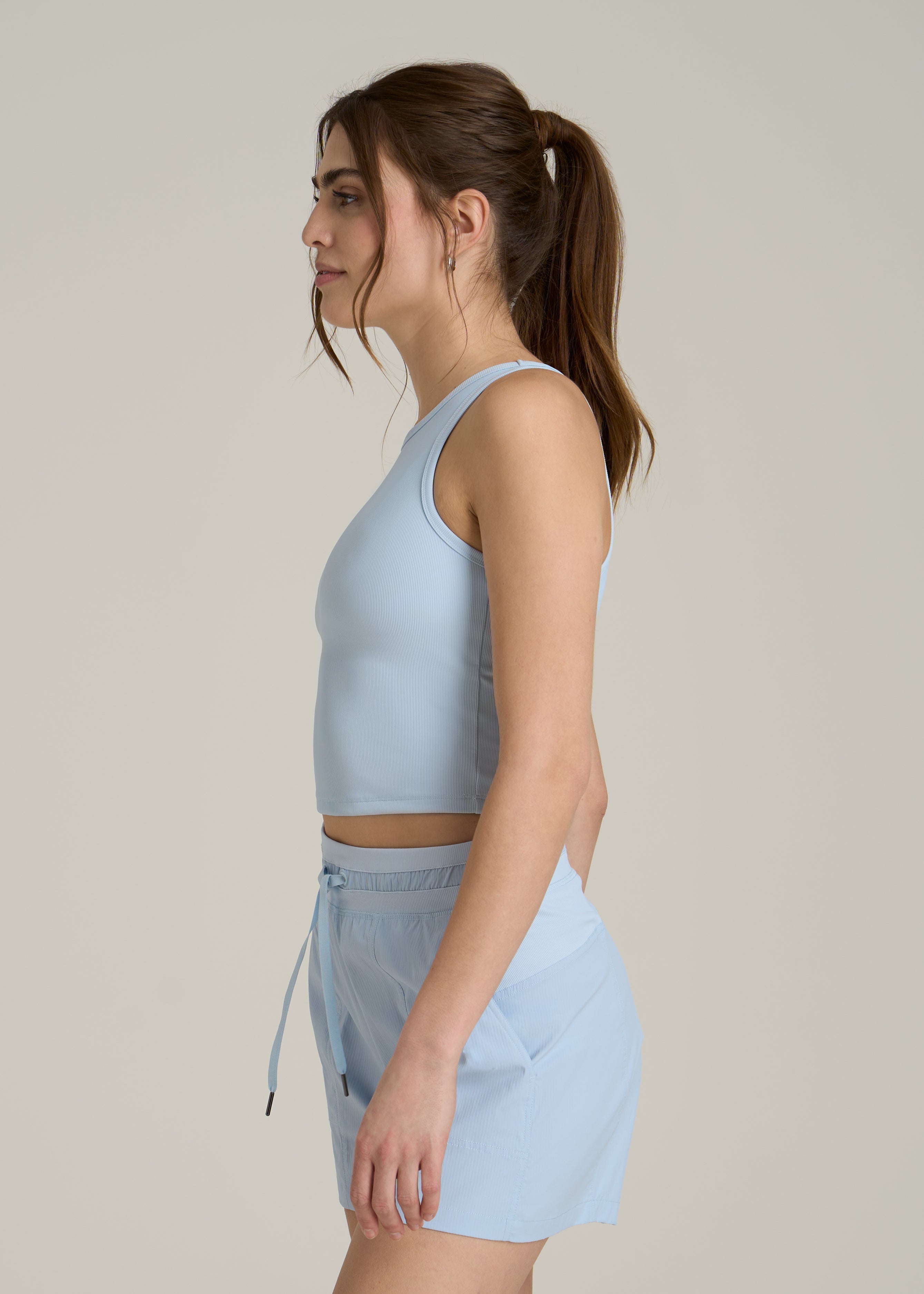 Cropped Ribbed Tank Top for Tall Women in Ice Blue